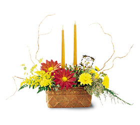 fall basket arrangement with autumn flowers
