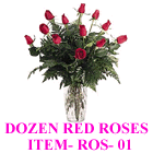one dozen red roses in a vase