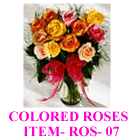 one dozen colored roses arranged